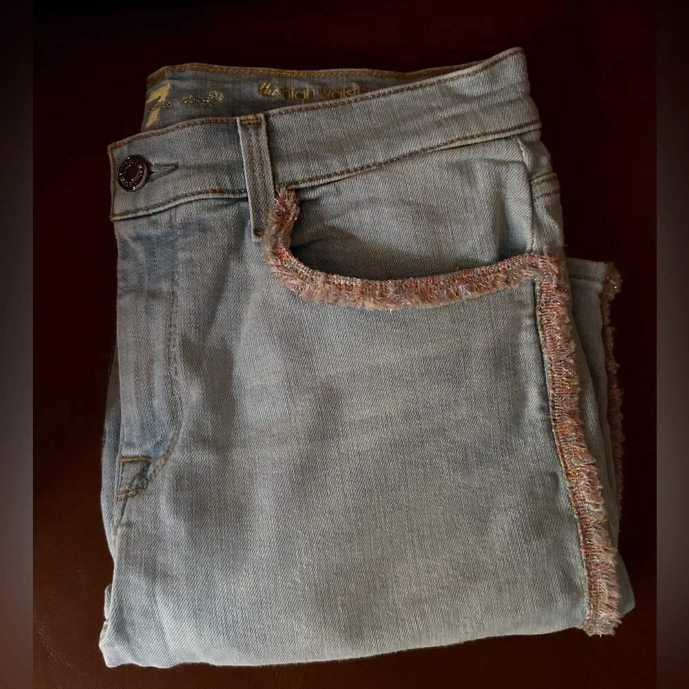 7 For All Mankind High Waist Ankle Skinny With Rainbow Fringe size 30  🌈 👖 - Picture 15 of 16
